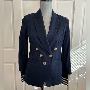 CAbi Navy Double-Breasted Blazer with Gold Buttons